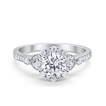 Floral Art Deco Engagement Ring Simulated Cubic Zirconia 925 Sterling Silver